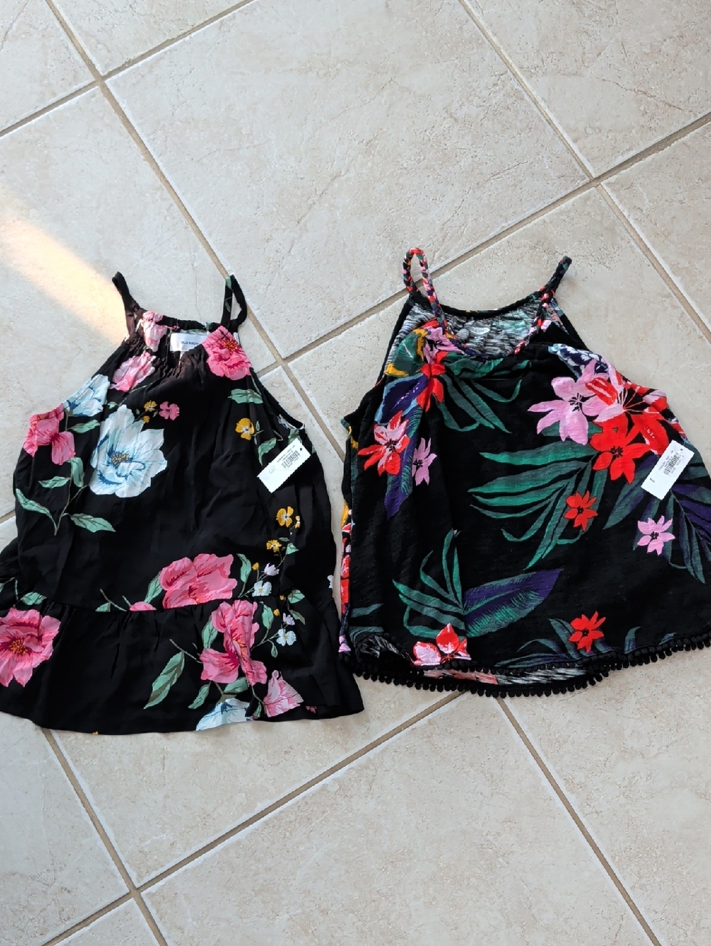 Old Navy Black Floral Tropical Hawaiian Beach Tank Tops Girls Size 8